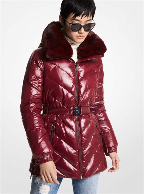 Faux Fur Trim Belted Puffer Jacket 